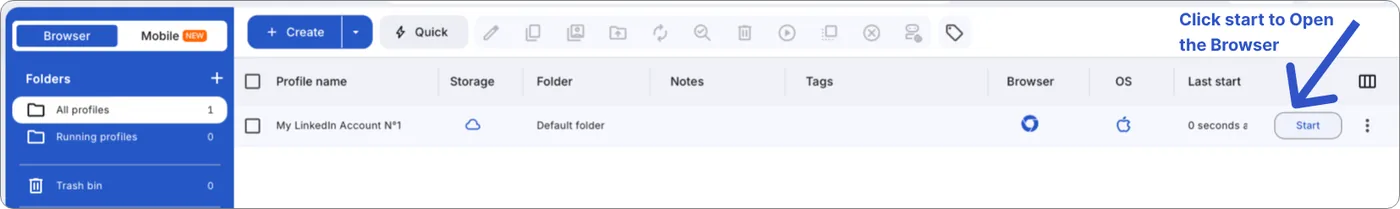 Launch the browser on MultiLogin