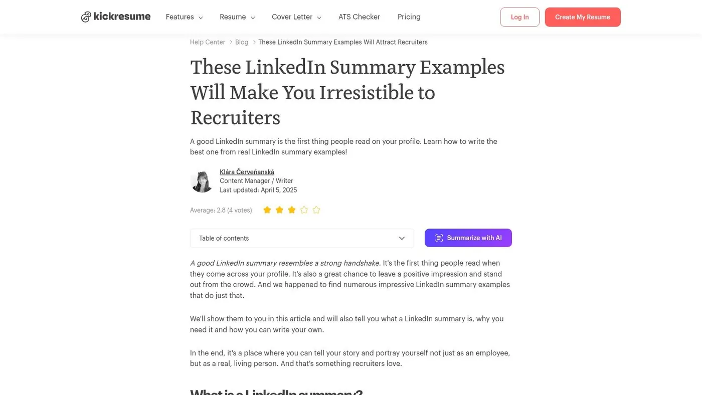 Kickresume: LinkedIn Summary Examples That Attract Recruiters