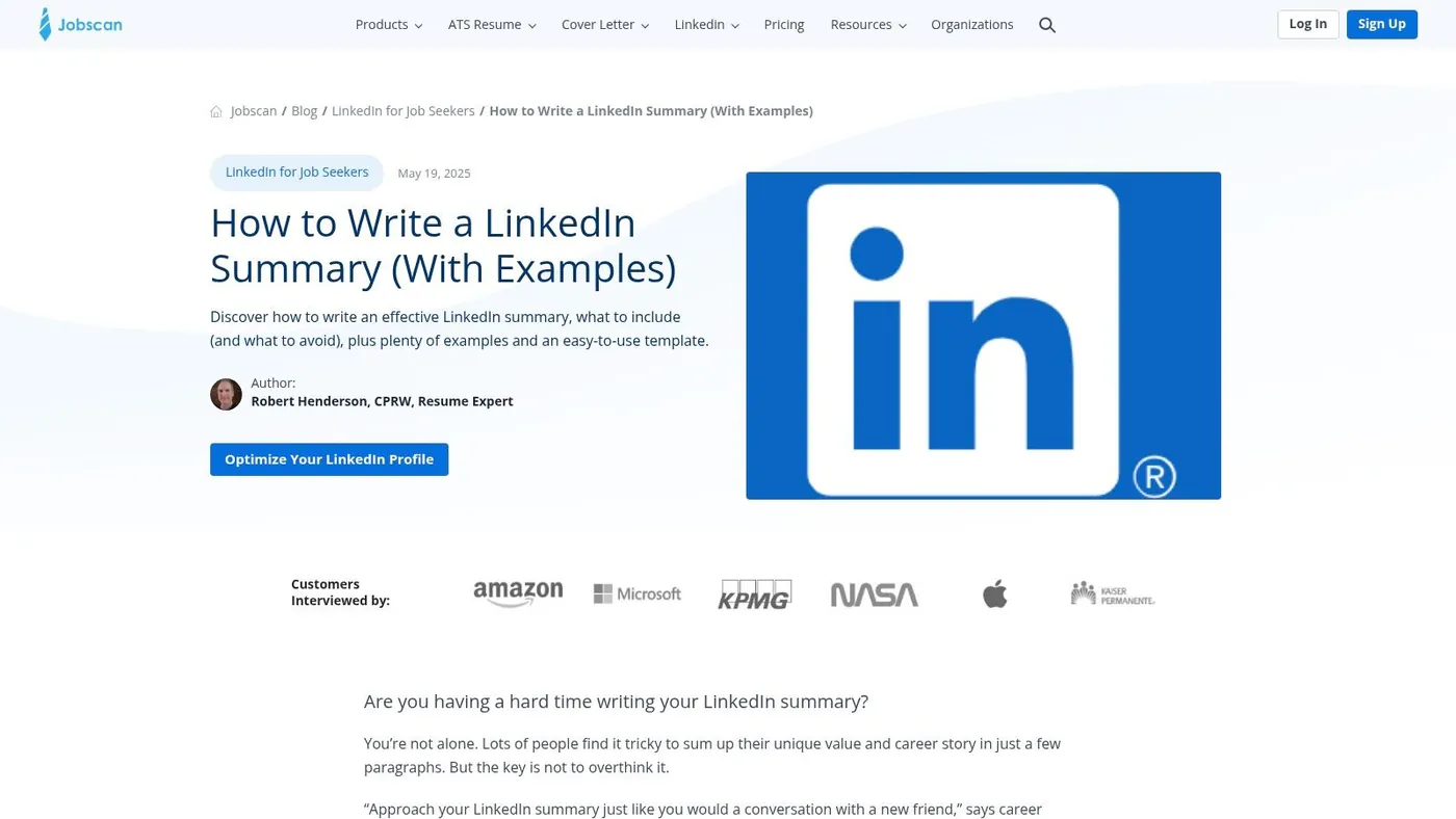 Jobscan. How to Write a LinkedIn Summary (With Examples and Template)
