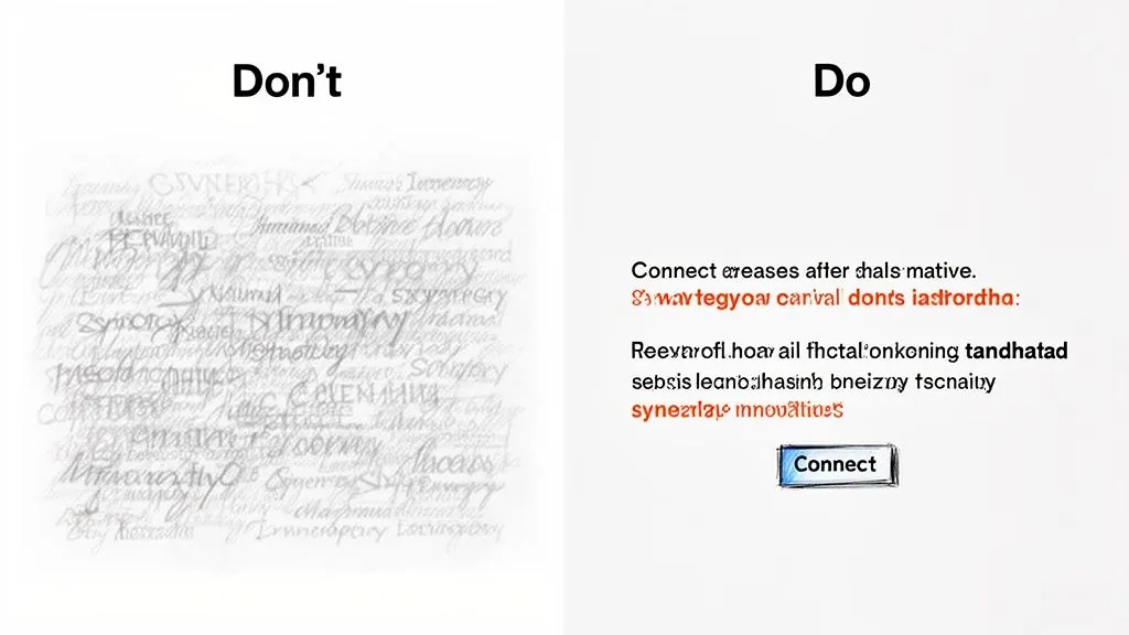 A side by side comparison illustrating illegible, overlapping text in a 'Don't' section versus clear, distinct text and a 'Connect' button in a 'Do' section.